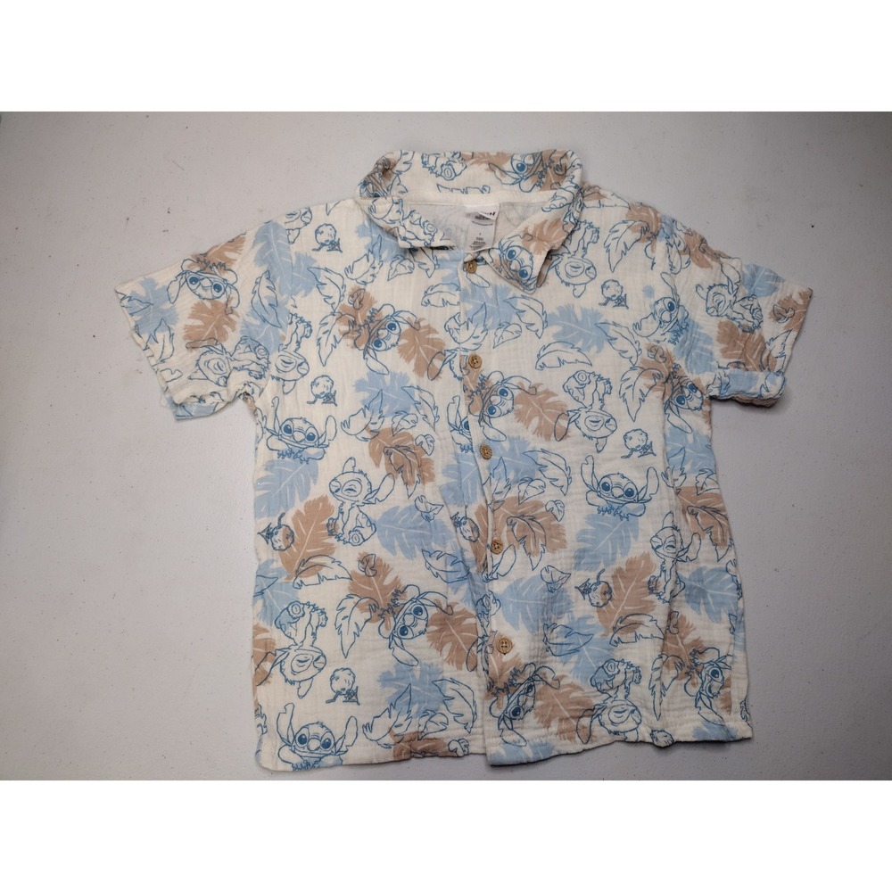 Disney Stitch Kids 2 Piece Cotton Gauze Shirt and Shorts Set White Blue Size 7 - Picture 2 of 4
